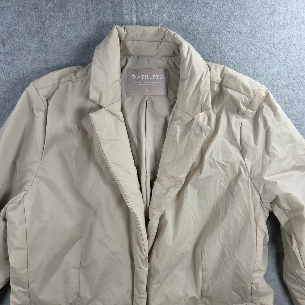 Athleta Puffer Blazer Women Large Beige Quilted Lightweight Professional Jacket